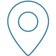 Icon im Linienstil mit Linien in Werkstadt München Blau. Es zeigt ein Standortmarkierungspunkt.