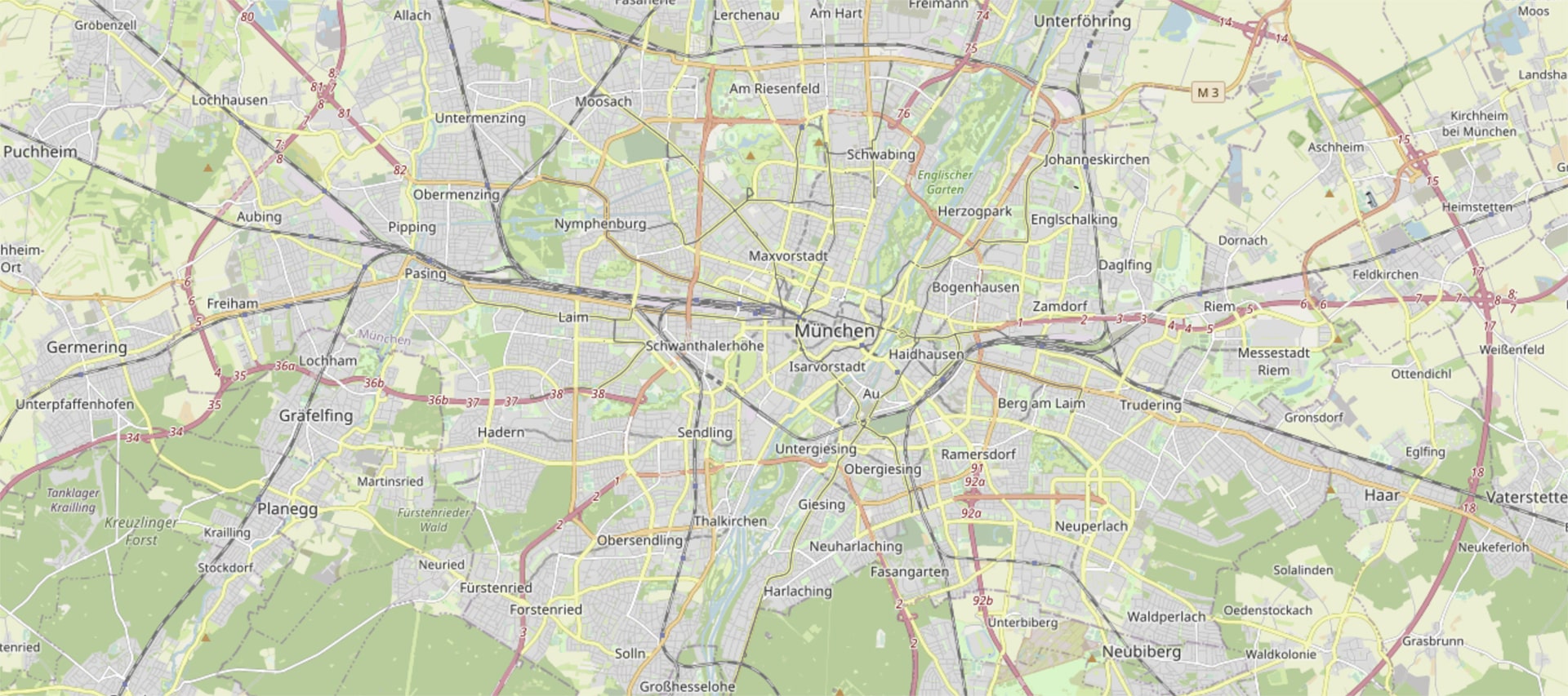 Stadtplan von München und dem Münchner Umland.