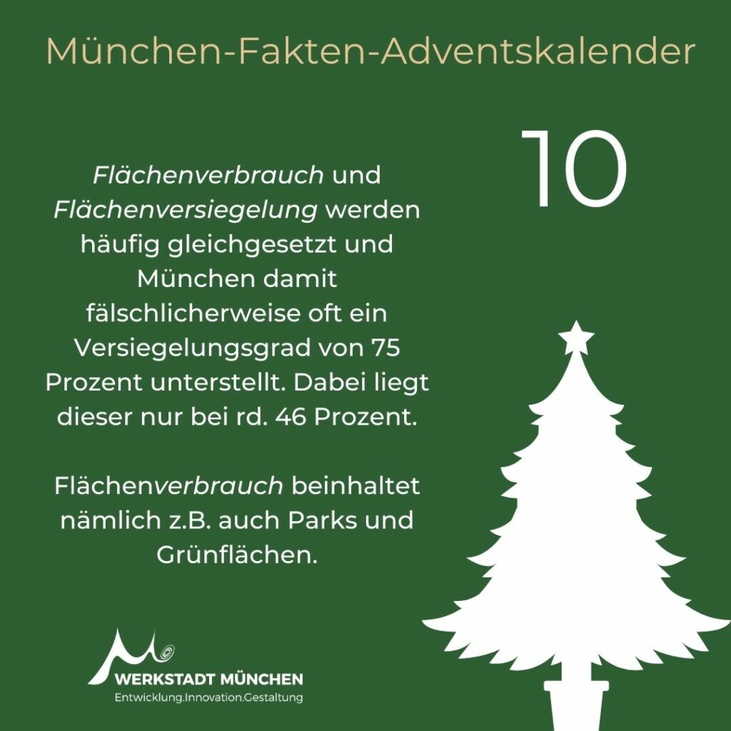 München-Fakten-Adventskalender Türchen 10 zum Thema Flächenverbrauch.