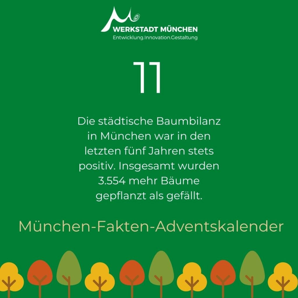 München-Fakten-Adventskalender Türchen 11 zum Thema städtische Baumbilanz in München.