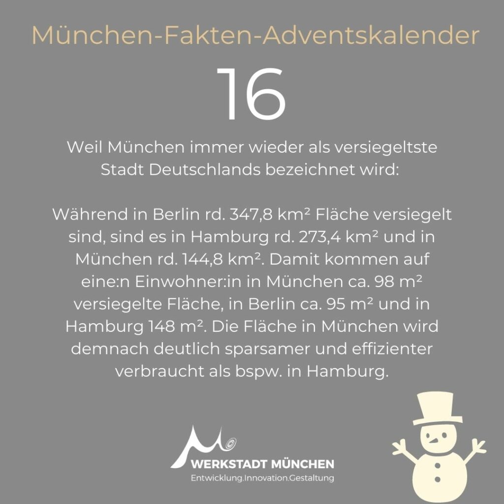München-Fakten-Adventskalender Türchen 16 zum Thema Versiegelte Flächen.