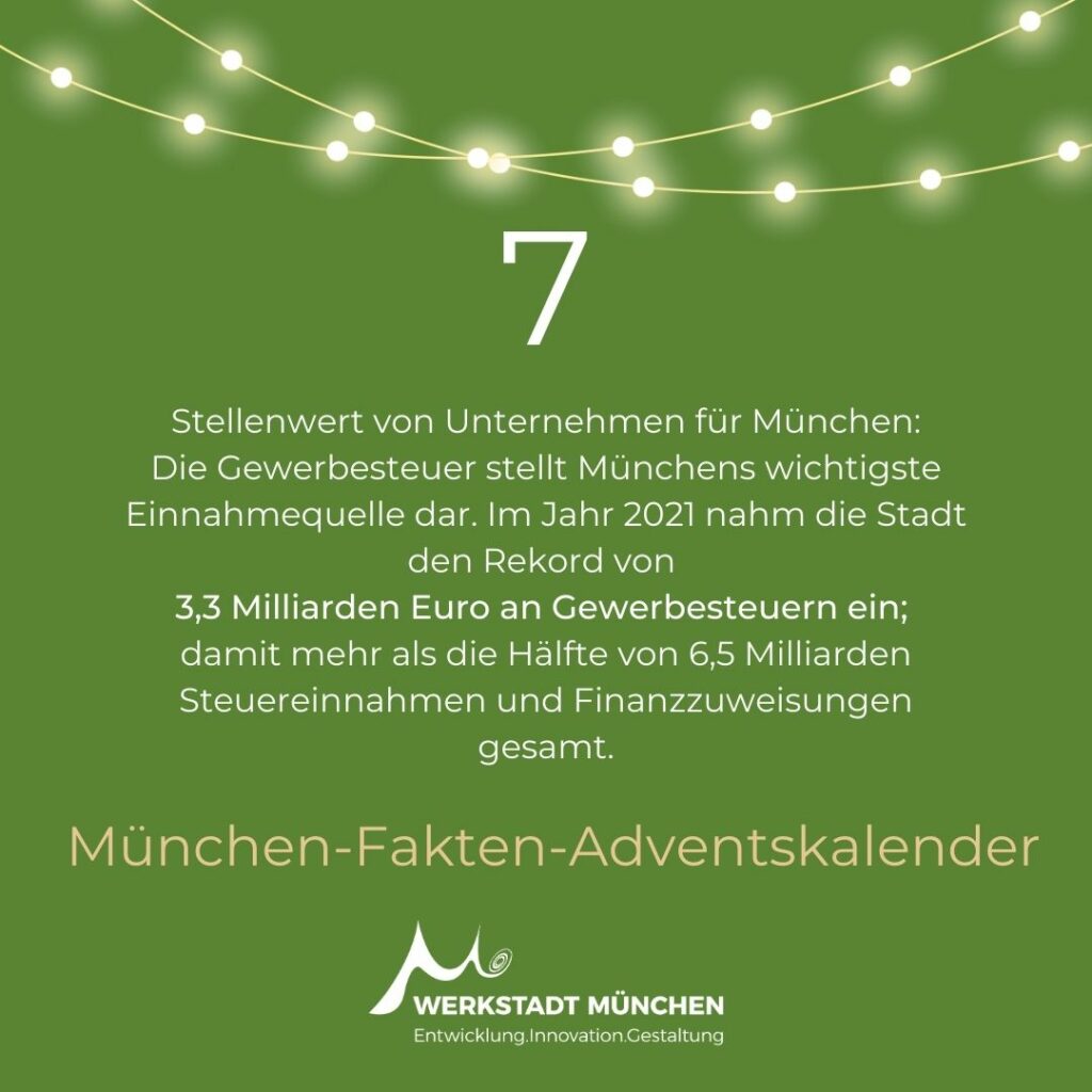 München-Fakten-Adventskalender Türchen 7 zum Thema Gewerbesteuern in München.